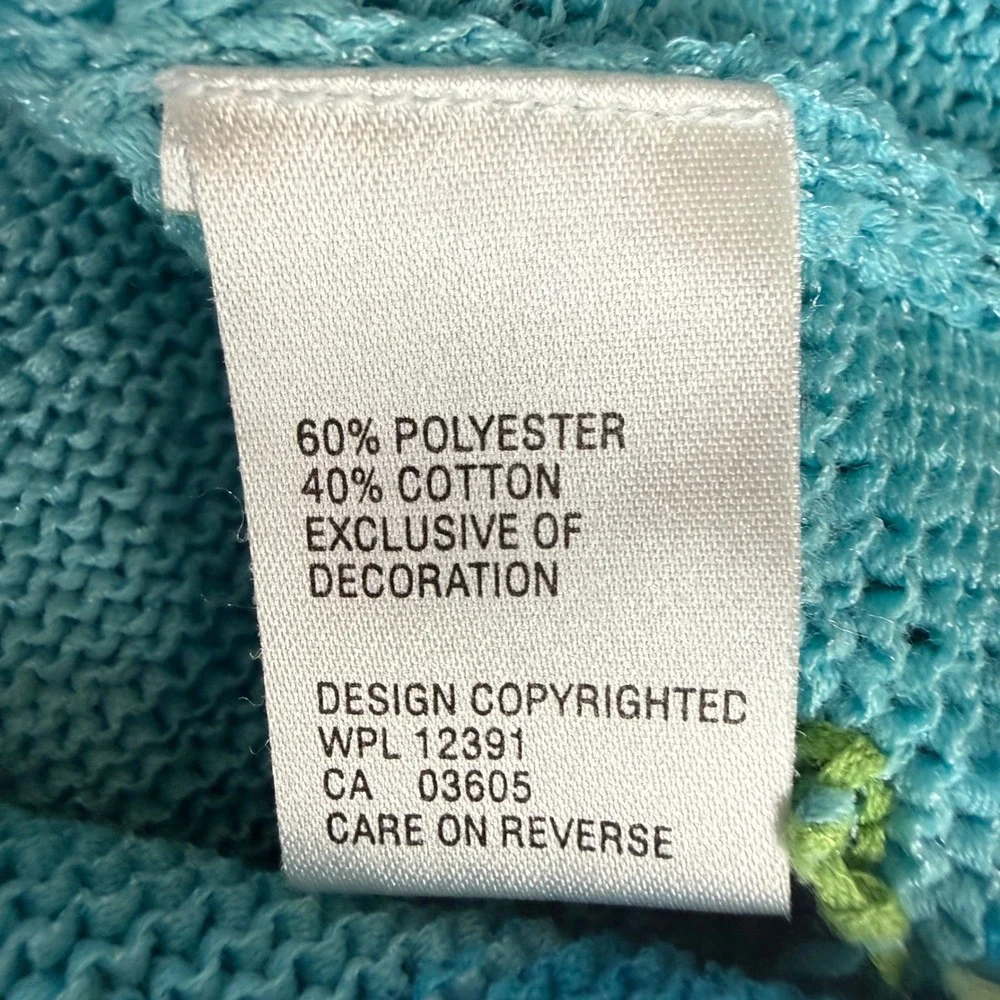 Northern Isles Flamingo Palm Tree Tropical Knit Sweater Vest Blue Womens Medium